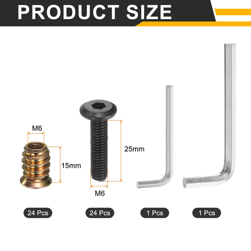 [Australia - AusPower] - uxcell 24Sets M6 x 25mm Furniture Screw Threaded Inserts for Wood, M6 x 15mm Inserts Nut Bolt Fastener Connector with Hex Socket Drive Mount for Secure Joints 24 