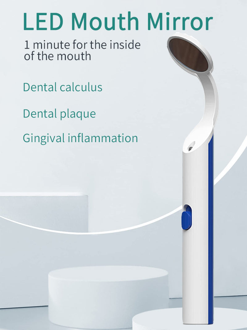 [Australia - AusPower] - 2 Pieces Dental Mirror with Light - LED Lighted Teeth Inspection Mirror, Anti Fog Curve Angle Mouth Mirrors Dentist Oral Assistant Care Tool Accessories (Blue) Blue 