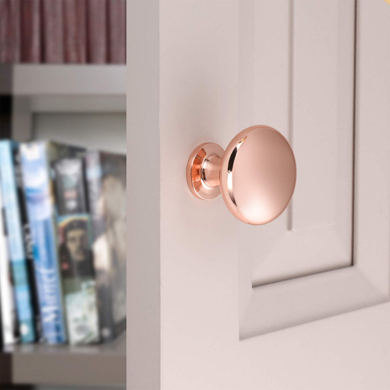 12 Pack Polished Rose Gold Cabinet Knob Solid Kitchen Drawer Hardware,Copper Drawer Dresser Knob Euro Style Round Furniture Hardware,Diameter:1-1/5 " 12