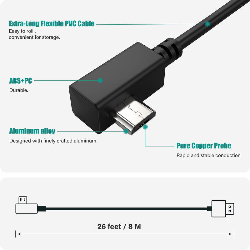 [Australia - AusPower] - TUSITA Extra Long Power Cable (26ft 8M) - Compatible with Garmin Dash Cam Mini 2, Tandem 