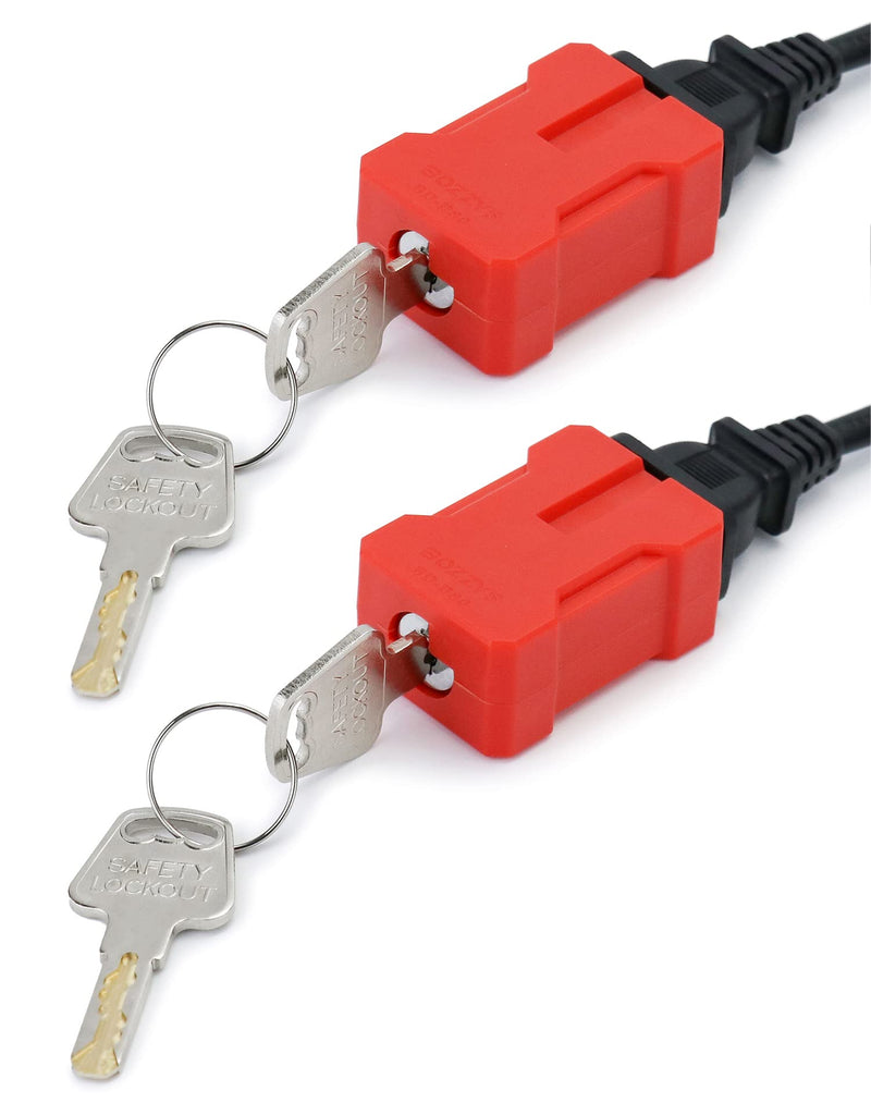 QWORK Electrical Cord Plug Lockout Device for Electrical Cord, 2 Pack Plug Locking Safety Lock Fits 2 & 3 Prong Plugs, Electrical Shutdown Service American Standard, Built-in Lock Cylinder, Dual Key,