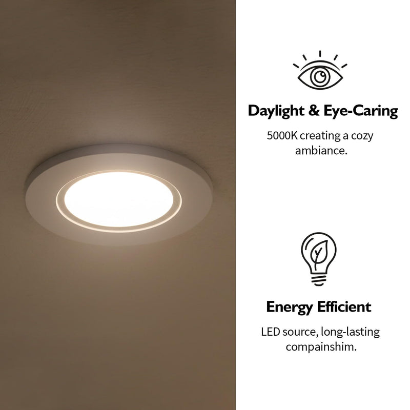Jolux 5/6 Inch LED Can Lights Adjustable Recessed Retrofit Downlight,12W=60W,5000K Daylight, 800LM,Dimmable,ETL Damp Rated Conversion kit, Recessed Lighting Install,Flat Trim, E26 Base,4-Pack 5000K(Daylight) 6 Inch- 4 Pack