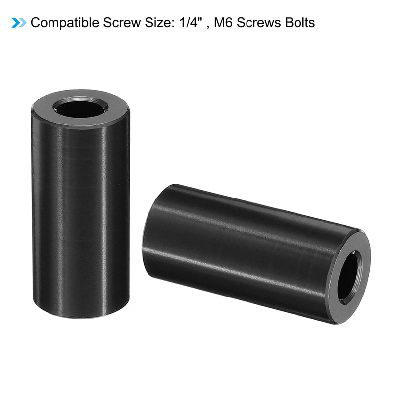 [Australia - AusPower] - PATIKIL M6 Aluminum Spacers, 10 Pcs Metal Spacer Aluminum 1/4" ID x 1/2" OD x 1" L Aluminum Spacer Screw Standoff Round for 1/4" or M6 Screw Bolts 1 Inch Black 