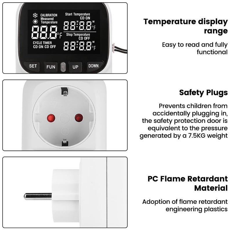 [Australia - AusPower] - Diymore Digital Plug in Thermostat Outlet Temperature Controller Electric Digital Thermostat Heating Cooling Mode Timer Socket 120V Heating Cooling Control 110V 15A Celsius Fahrenheit Display 
