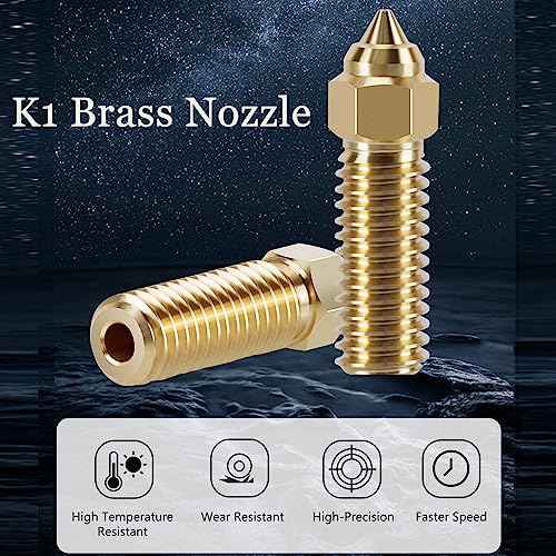 15 pieces K1 brass nozzle set, 3D printer high speed 5 pieces 0.4 mm nozzles and 2 pieces 0.2 mm, 0.6 mm, 0.8 mm, 1.0 mm, 1.2 mm nozzle set for K1, K1 max, Ender 3 V3 KE, CR-10 SE K1 Brass Multi Size