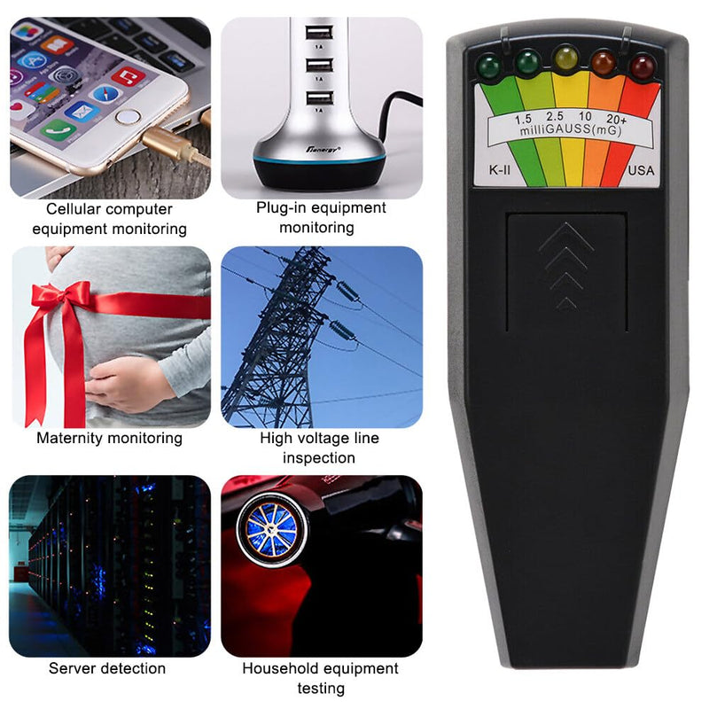 [Australia - AusPower] - CJBIN K2 EMF Meter Portable Electromagnetic Radiation Detector 5 LED Ghost Hunting Equipment K2 EMF Meter for Office Home Ghost Hunting 50Hz-20000Hz Black 16,5x7x3,5 cm 