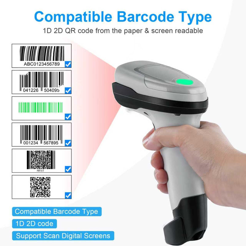[Australia - AusPower] - Barcode Scanner Wireless, Bluetooth Barcode Reader with Stand 3 in 1 Bluetooth & 2.4G Wireless & USB Wired Connection 1D&2D&QR&PDF417 Data Matrix Handheld Bar Code Scanners 