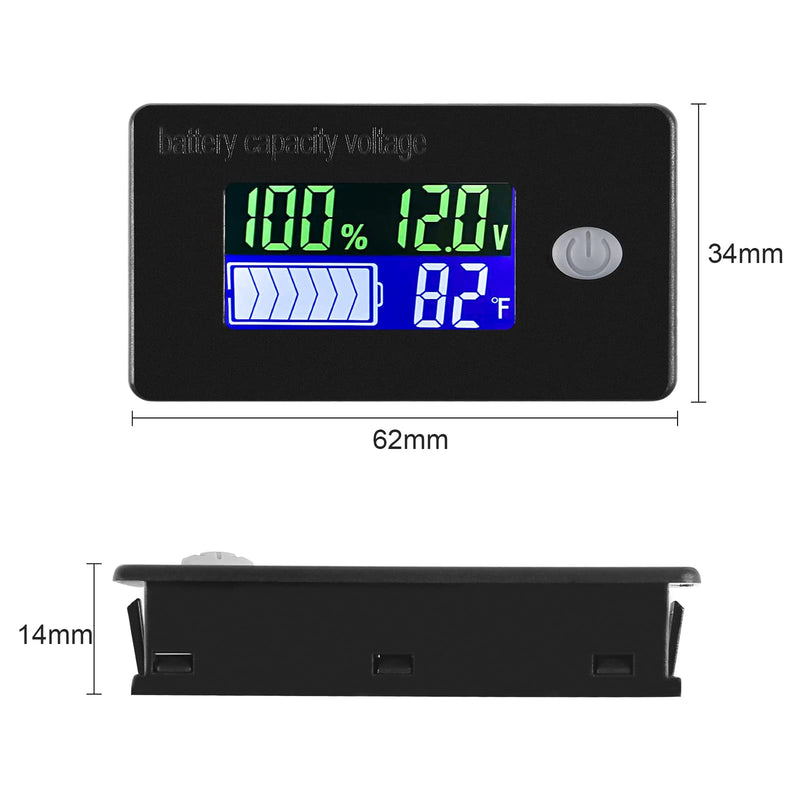 [Australia - AusPower] - Capacity Monitor 10-100v Meter 12v 24v 48v Battery Power Percentage Voltage Fahrenheit Temperature Indicator Gauge 