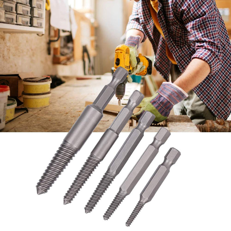 [Australia - AusPower] - 5Pcs Screw Extractor Broken Screw Remover Set Stripped Screw Extractor Kit Hex Shank Fine Teeth Damaged Bolts Removal Tool for Stainless Steel 8.8-12.9 Grade Bolts 