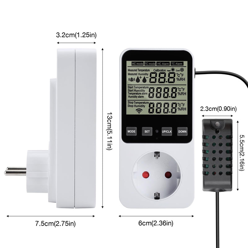 [Australia - AusPower] - Diymore Humidity Controller/Temperature Controller Socket 230 V with Sensor, 3680 W Digital Hygrostat Humidity Regulator with Alarm for Humidifier Dehumidifier Mushroom Terrarium Temperature and humidity controller 