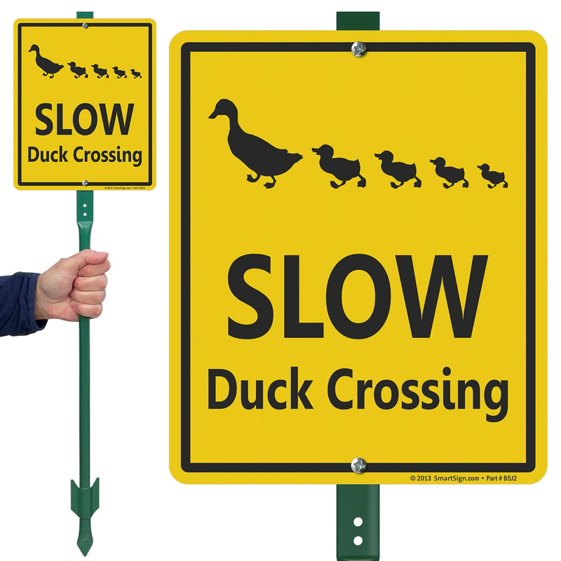 SmartSign 12 x 10 inch “Slow - Duck Crossing” Yard Sign with 3 foot Stake, 40 mil Laminated Rustproof Aluminum, Black and Yellow, Set of 1 12" x 10" Aluminum Sign with 3' Stake