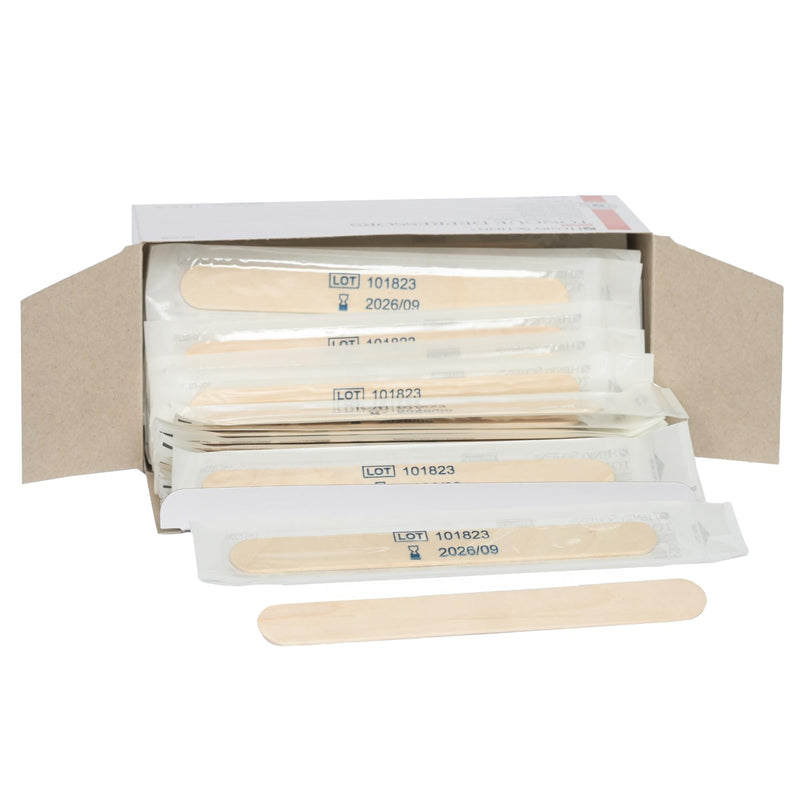 [Australia - AusPower] - Sterile Tongue Depressor, 6-Inch Adult Size - Disposable, Splinter- Free Wood - Versatile for Medical, Arts, and Crafts- 100/Box Pack of 1 