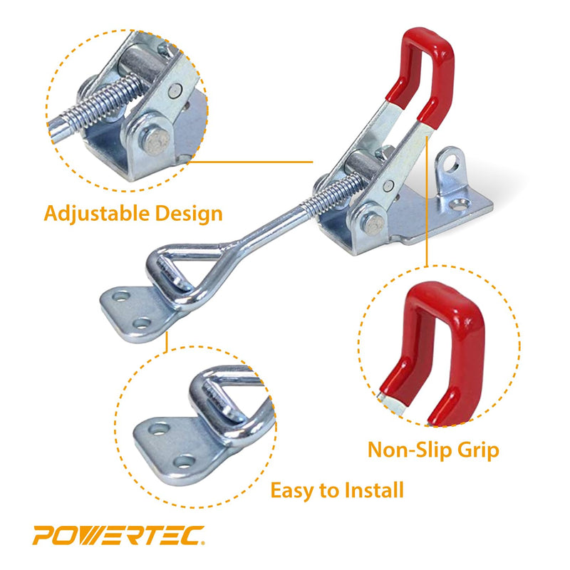 [Australia - AusPower] - POWERTEC 4PK Toggle Clamp, 400 lbs Holding Capacity, 4002 Adjustable Pull Action Latch for Smoker, Tool Box, Woodworking Jigs and Fixtures, Cabinet, Tool box, Door (20333) 4002, 4PK 