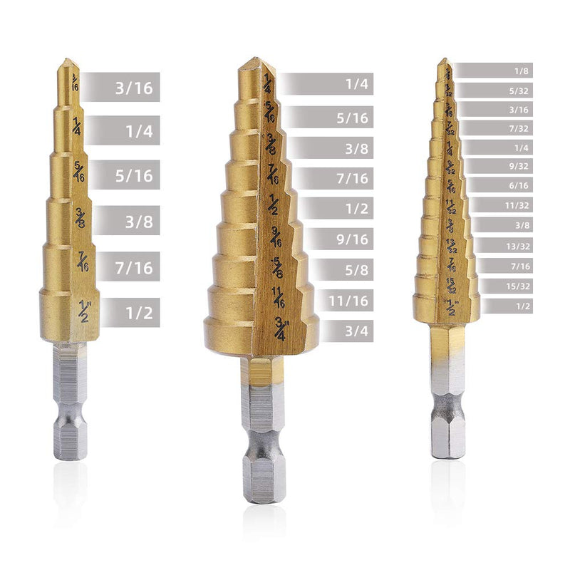[Australia - AusPower] - Aleric Step Drill Bit Set - Titanium Coated, High Speed Steel Drill Cone Bits for Sheet Metal Hole Drilling Cutting, Multi Size Hole Stepped Up Unibit for DIY Lovers,3pcs 