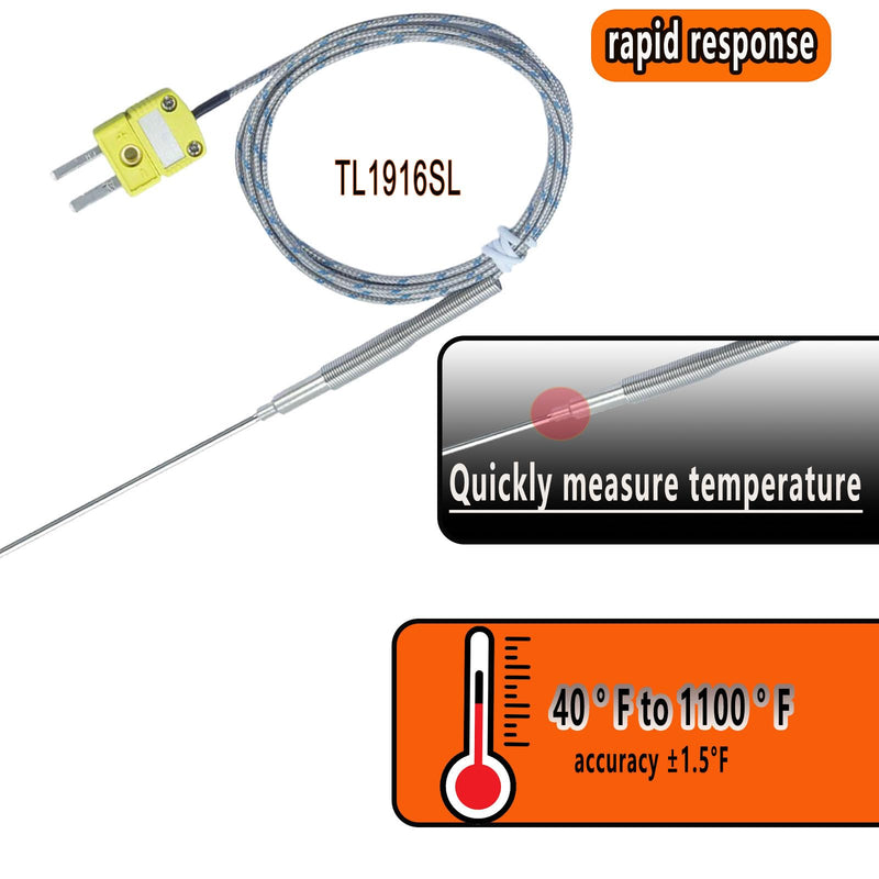 [Australia - AusPower] - 2 Packs of TL1916SL K-Type thermocouple Probes Probe 11.9 in/0.06 in/Cable Length 40 in Measuring Range -50°F - 1100°F 