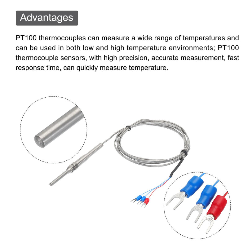 [Australia - AusPower] - MECCANIXITY PT100 RTD Thermocouple Stainless Steel M8 Temperature Sensor Probe -50 to 500C 6.6ft 5x50mm 