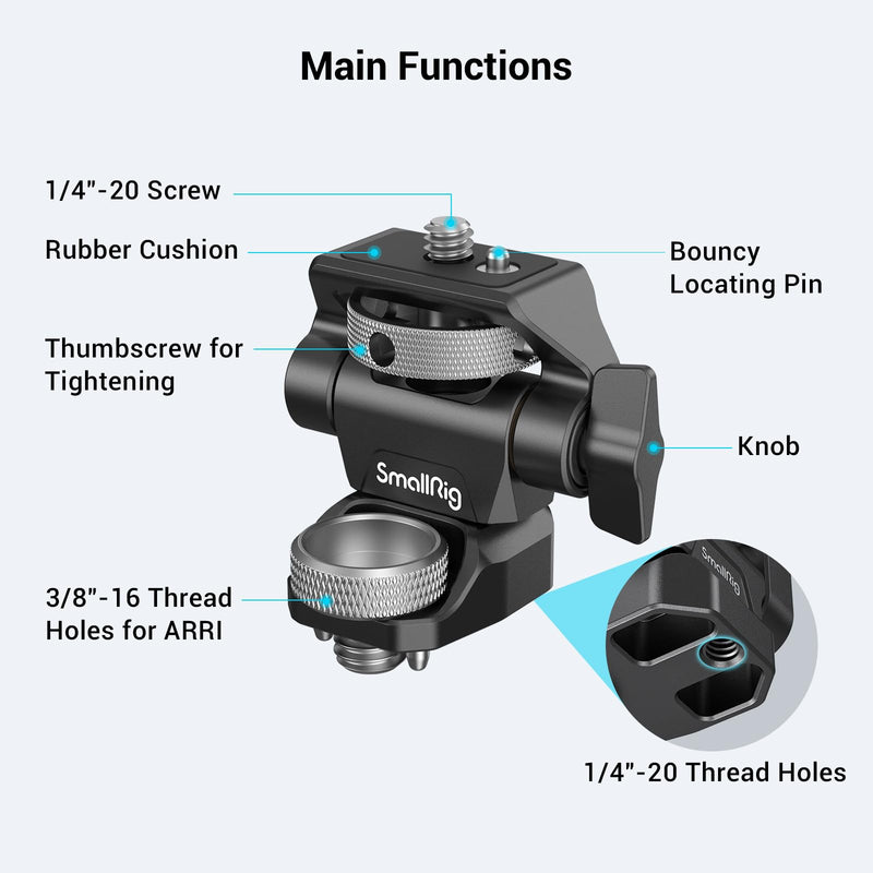 [Australia - AusPower] - SmallRig Adjustable Camera Monitor Mount for ARRI-Style (Upgrade), 360° Swivel and 180° Tilt Monitor Holder Anti-Twist Support 5” and 7” Field Monitor- 2903B 