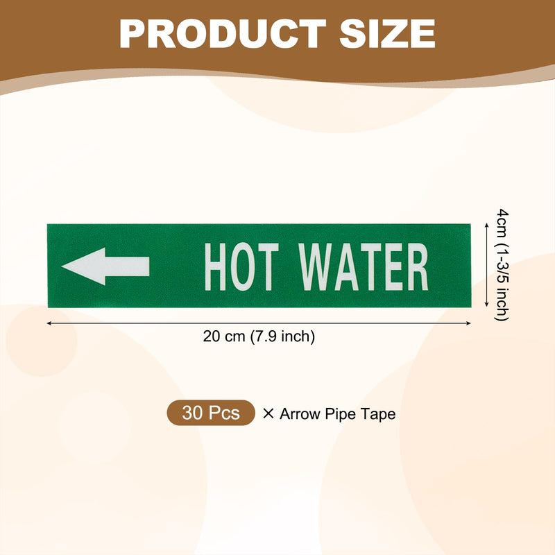 MECCANIXITY Self-Stick HOT Water Pipe Marker Pipe Flow Arrow 1-3/5 x 8 Inch Pipe Identification Marking Labels Left-Pointing for Pipe Flow Markers White on Green, Pack of 30 White/Green