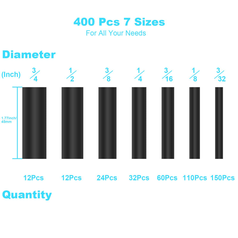 [Australia - AusPower] - 400 Pcs Wire Heat Shrink Tubing Kit With Adhesive lined, Industrial Heat-Shrink Tubing for Wires, 3:1 Marine Grade Heat Shrink Wrap, Premium Large Electrical Waterproof Heat Shrink Tape-Black by DHOOZ 