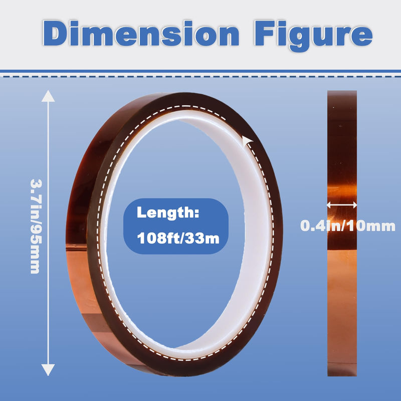 Heat Tape for Sublimation,2 Rolls 10mm x33m(108ft) Heat Resistant Tape,High Temperature Tape,Heat Transfer Tape,Polyimide Tape for Electronics and Heat Vinyl Press No Residue 10 mm Brown 2