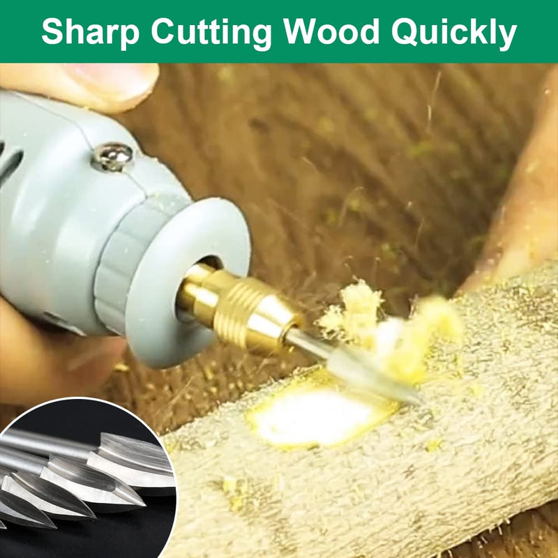 [Australia - AusPower] - Wood Carving Tool, 5 Pieces HSS Engraving Tool, Wood Cutter Set for Dremel Rotary Tools Accessories with 3 mm Shank for Wood Carving, Drilling 