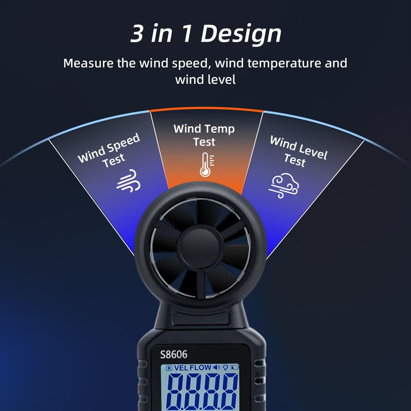 [Australia - AusPower] - Mcbazel 3 in 1 Handheld Digital Anemometer Wind Gauge Wind Gauge for Measuring Wind Speed Temperature Windchill for HAVC Drone Sailing Fishing 