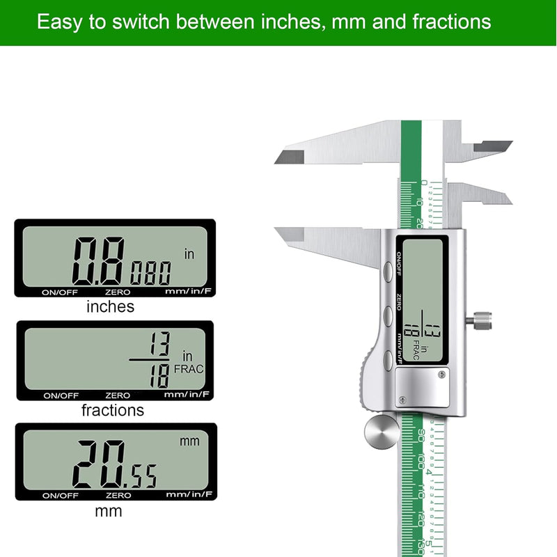 [Australia - AusPower] - HDLNKAK 0-1" Outside Micrometer + 6 Pack Telescoping Gage Set + Digital Vernier Caliper (Green), 6 Inch Caliper Tool for House, Alloy Precision Micrometer, Machinist Toolhold/DIY, 