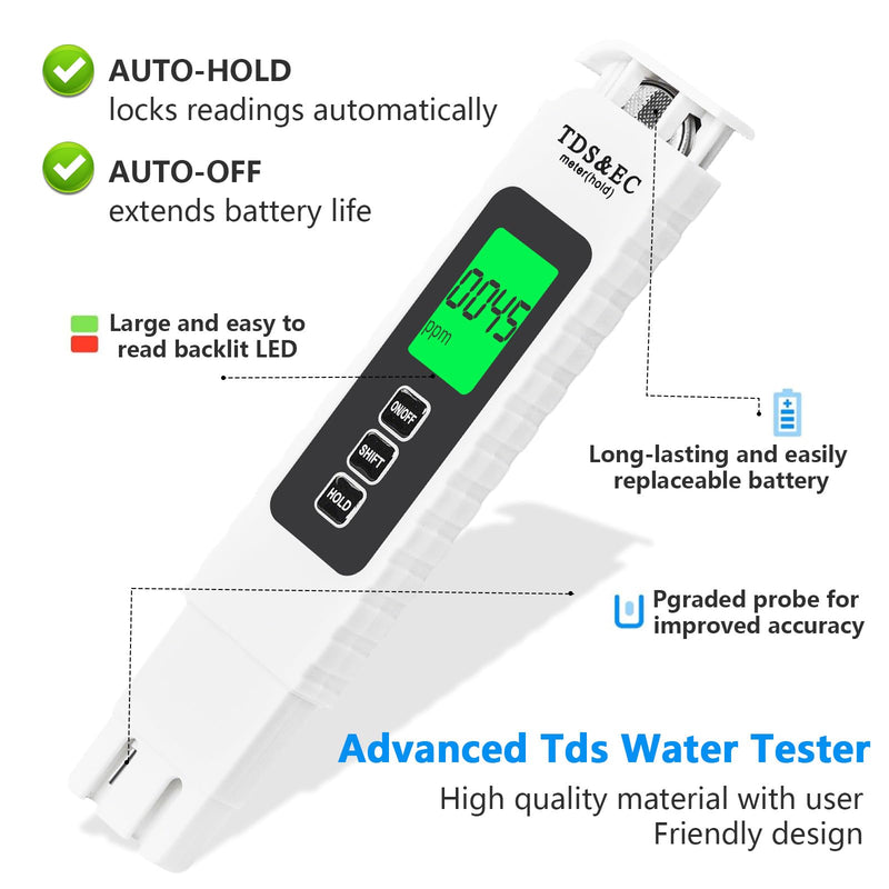 [Australia - AusPower] - 4 in 1 TDS Meter Digital Water Tester - Accurate and Reliable TDS EC & Temp(°C,°F) Meter, 0-9990ppm - Professional Testing for Drinking Water, RO/DI System, Aquariums etc 