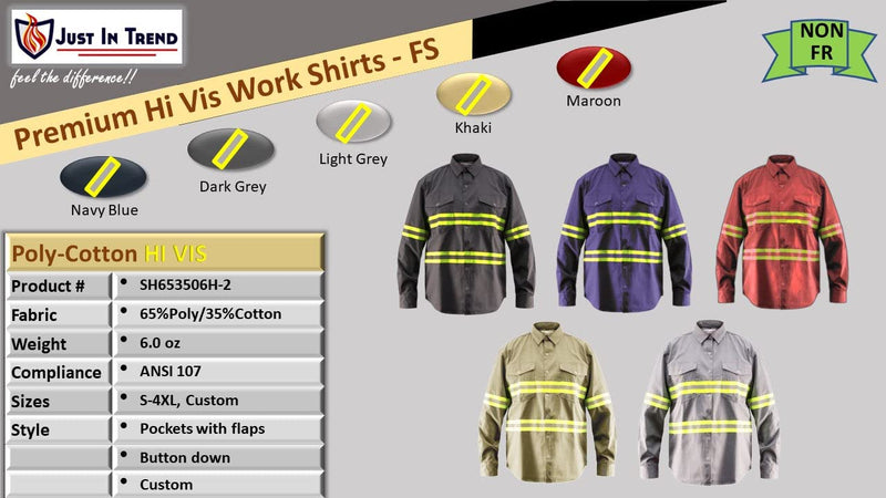 Premium High Visibility Safety Shirt - Full Sleeve Medium Light Grey