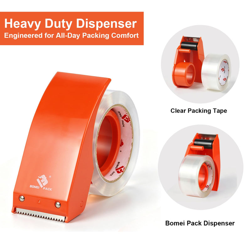 BOMEI PACK Heavy Duty Packing Tape with Dispenser 1.88'' x 66 YDs, Clear Box Tape for Packaging Shipping Moving Storage and Mailing, Strong Package Tape 1 Rolls + 1 Dispenser