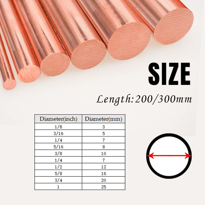 1Pcs Pure Copper Round Rod 3/4"(20mm) Dia 7.87" Length Bare Copper Cu Metal Rod for Metal Craft Hobbies 3/4" Dia 8"Length