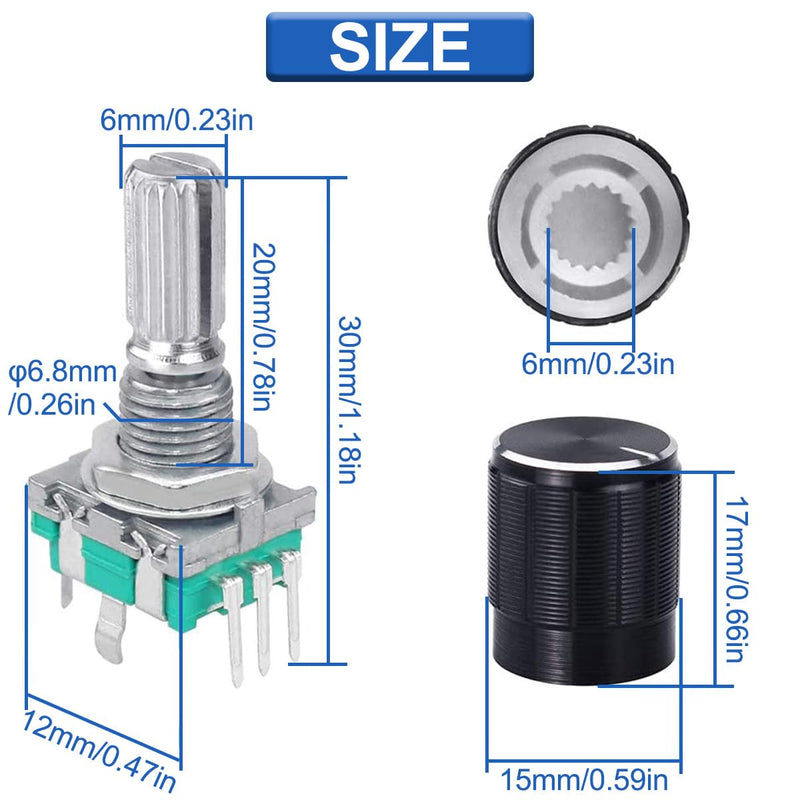 [Australia - AusPower] - EC11 Rotary Encoder, 360 Degree Rotary Encoder Code Switch 20mm,Digital Potentiometer Push Button 5 Pins,with Knob Cap for Electronics Projects - 12Pcs 