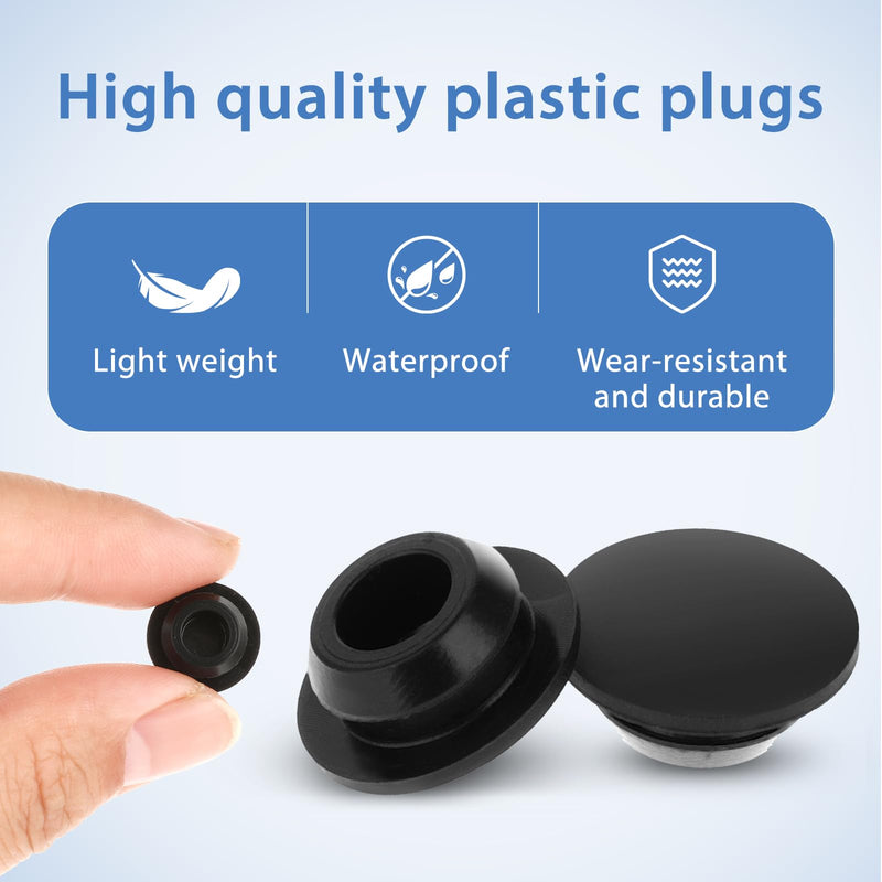 [Australia - AusPower] - 5 Pcs Black 10mm Diameter Rubber Hole Plug Silicone Round Snap in Type Locking Furniture Hole Plug Protective Cover Cap Rubber Plugs for Holes, Powder Coating 
