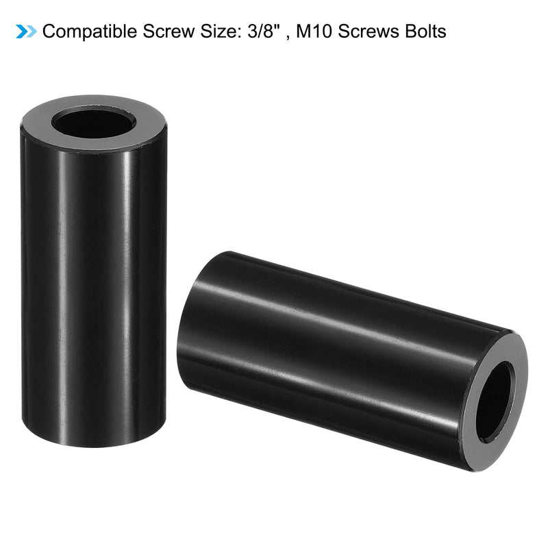 [Australia - AusPower] - PATIKIL M10 Aluminum Spacers, 5 Pcs Metal Spacer Aluminum M10 x 3/4" OD x 2" L Aluminum Spacer Screw Standoff Round for 3/8" or M10 Screw Bolts 2 Inch Black 