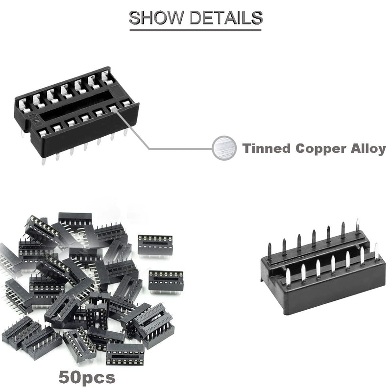 [Australia - AusPower] - 50 pcs 14 Pin DIP IC Socket 2.54mm Pitch IC Socket Adaptor Type Flat Pin IC Components Easy to Install with tin Wire Pen for Electronics Experiment DIY 