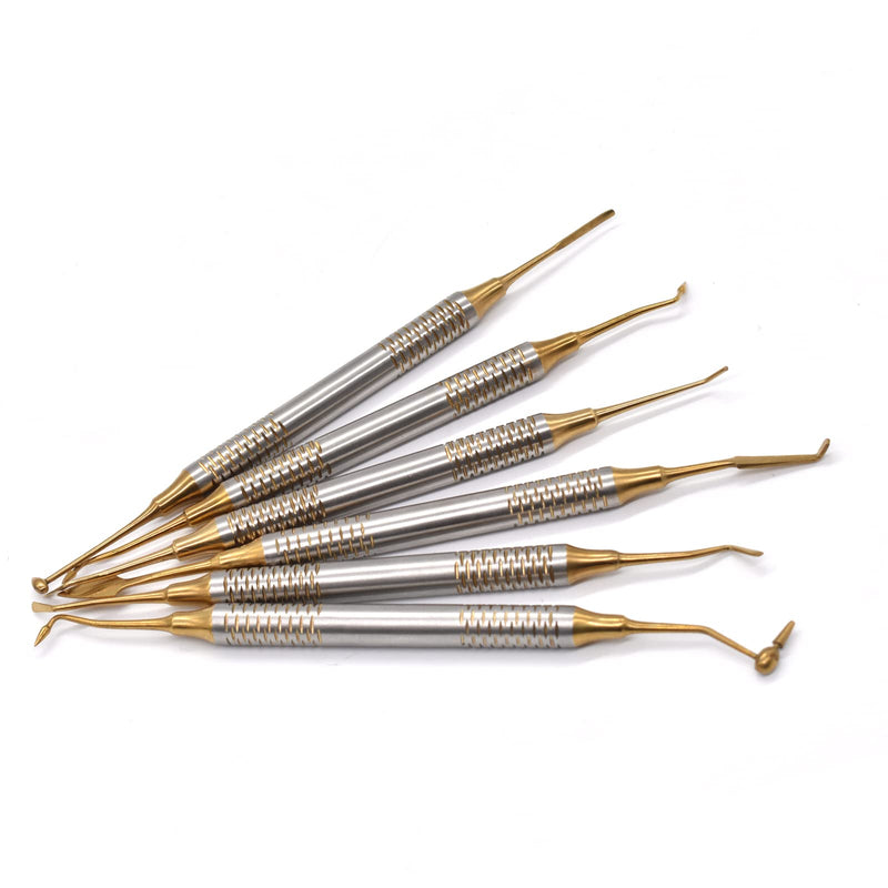[Australia - AusPower] - 6 Pcs/Kit Dental Composite Resin Filled Scraper,Non Stick Dental Filling Spatula,Double headed Dental Restoration Tool (Gold) Gold 