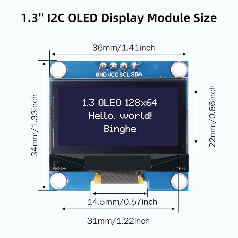 1.3 Inch OLED I2C Display Module Binghe 2 Pieces 1.3 Inch LED OLED Display I2C IIC OLED Display with 1106 Chip 128 x 64 Pixel I2C Screen Display Module with White Characters Compatible with Arduino