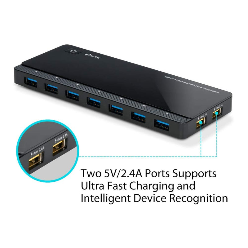 [Australia - AusPower] - TP-Link Powered USB Hub 3.0 with 7 USB 3.0 Data Ports and 2 Smart Charging USB Ports. Compatible with Windows, Mac, Chrome & Linux OS, with Power On/Off Button, 12V/4A Power Adapter(UH720) 7 Port + 2 Charging Port 
