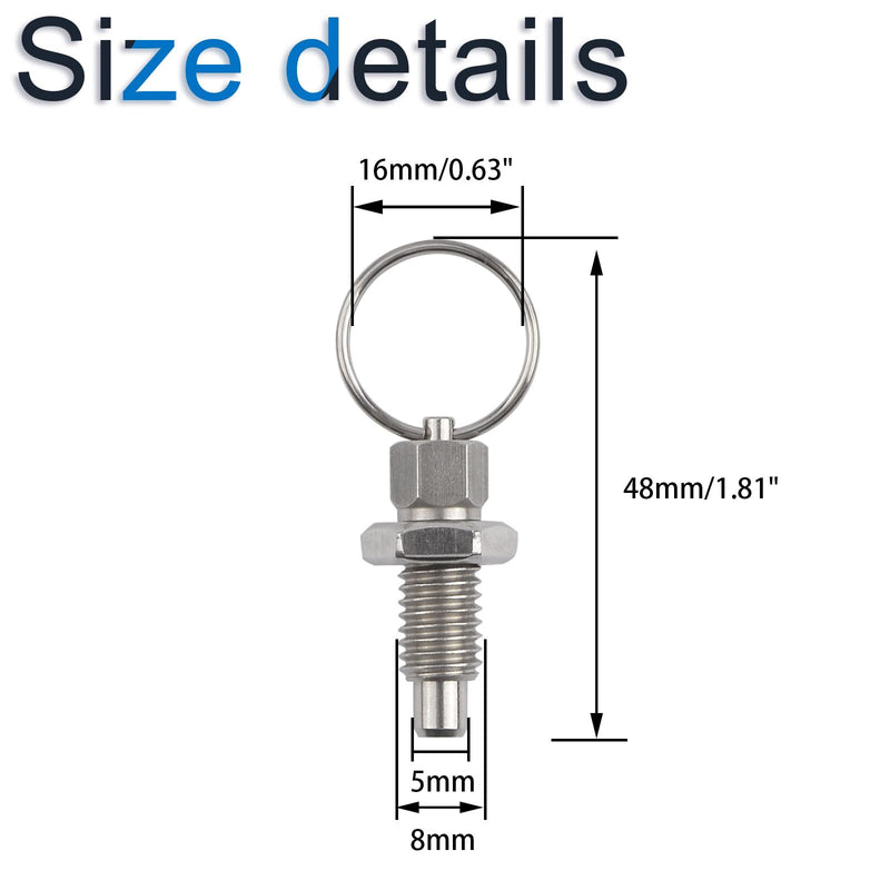 [Australia - AusPower] - 6Pcs Spring Plunger with Pull Ring, M8 Quick Release Pin w/Drop Cam & Spring, Stainless Steel Non-Locking Type Stubby Hand-Retractable Spring Plunger Index Plunger 