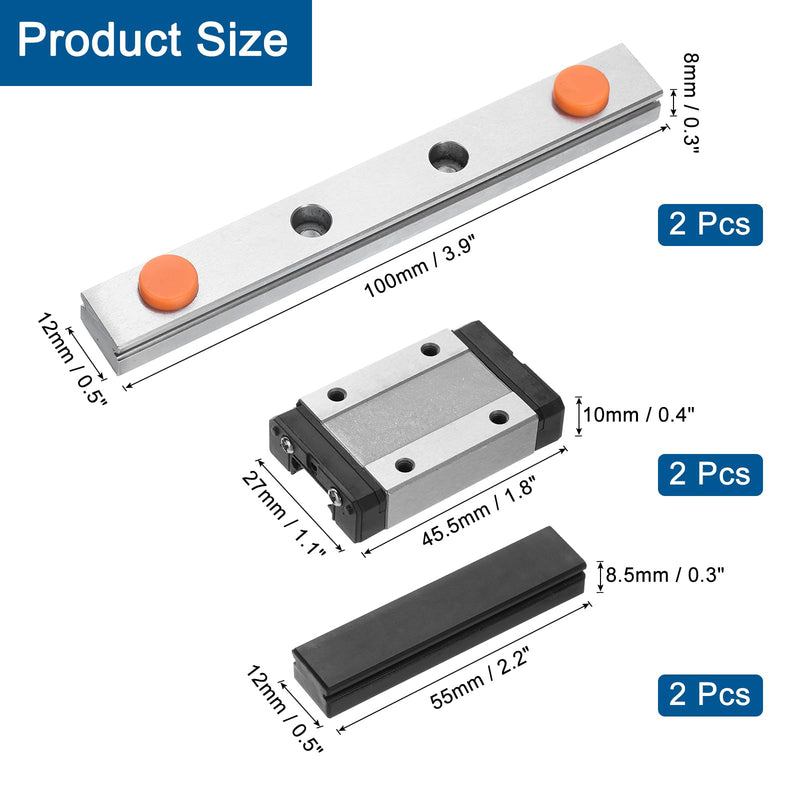 [Australia - AusPower] - uxcell 2pcs MGN12 100mm Linear Guide Rail with 2pcs MGN12H Sliding Carriage Block and 2pcs Plastic Mini MGN12 Linear Guide for DIY 3D Printers and CNC Machine, Black 