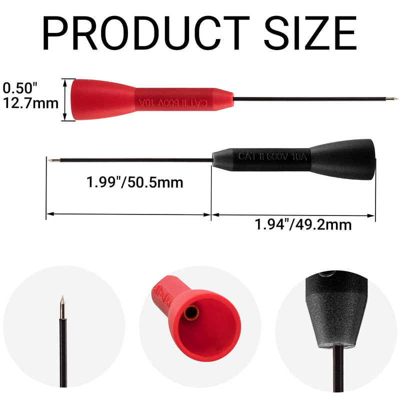 [Australia - AusPower] - 4 Pack Multimeter Test Probes, 2mm Needle Non-Destructive 600V/10A Multimeter Probes, Insulated Electrical Leads for Leads tl71 tl75- Black & Red Black & Red,4pcs 