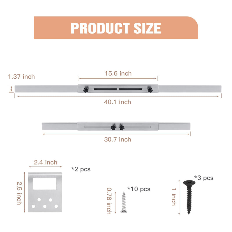 Door Security Door Bar (Stainless Steel - Heavy Duty) Use as Door Security Bar -Door Reinforcement Lock,Protect the Security of the Entire Door. Fits Doors 30"-39" - Safe Room Stainless Steel