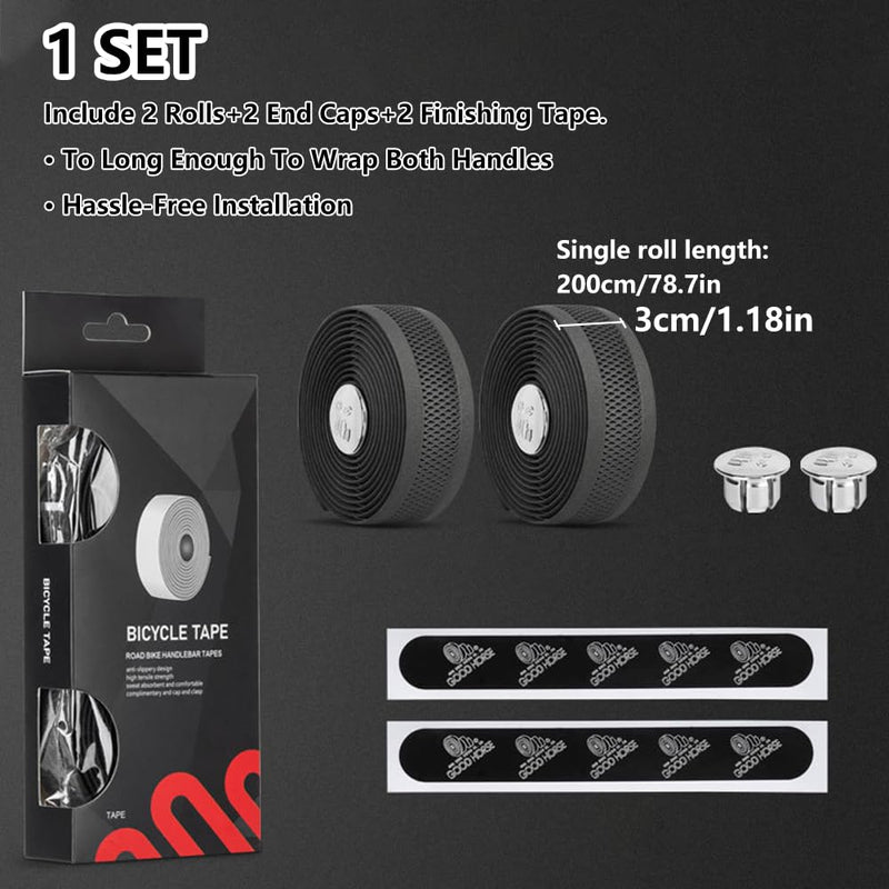 Bike Handlebar Tape EVA, Bicycle Bar Tape with Adhesive Backs, Comes with Pair of Bar End Plugs 2 Rolls per Set