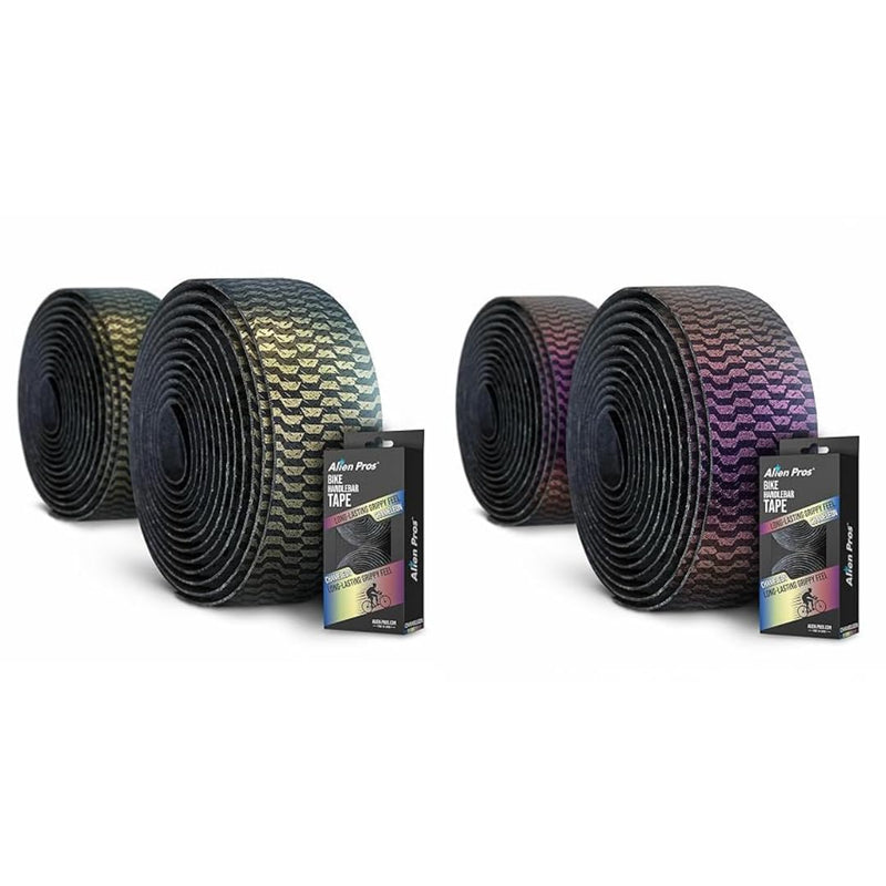 ALIEN PROS Set of 4 Gold & Purple Chameleon Bike Handlebar Tape - Elevate Your Ride with Stylish, Comfortable, and Color-Shifting PU Tape for Enhanced Grip with These Bicycle Handle bar Tape