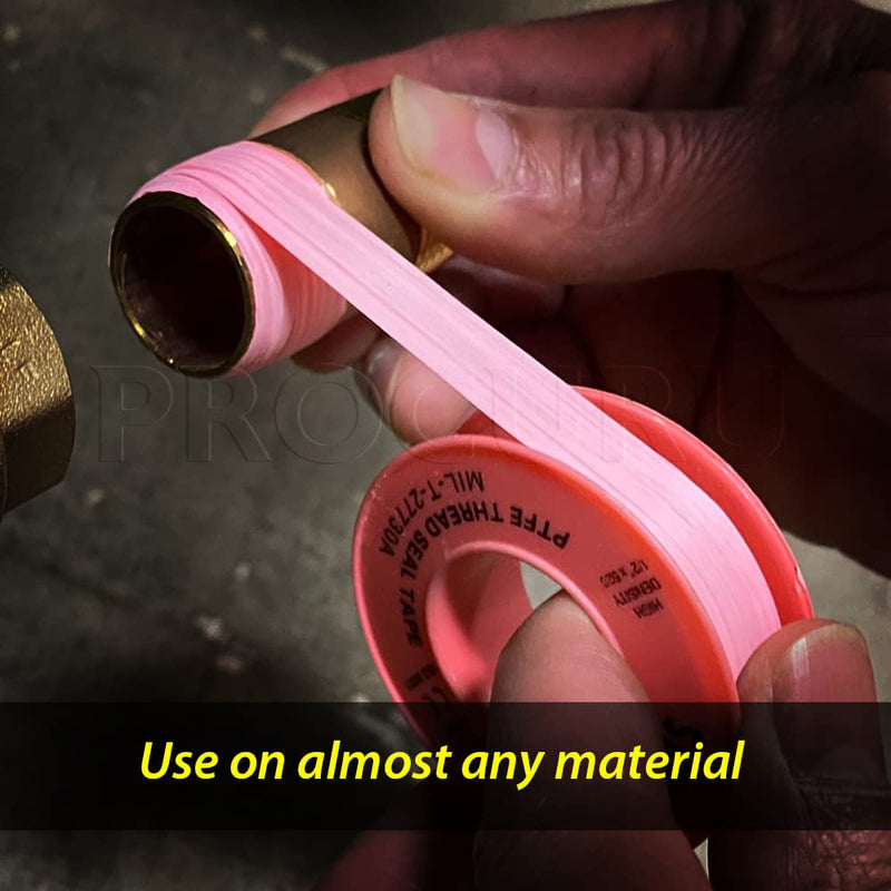 PROCURU 10-Pack 1/2" x 520" Professional Grade Pipe Thread Sealant 4-Mil Pink PTFE Plumbing Teflon Tape, for Water and Gas 1/2 Inch Pink