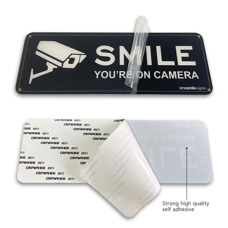[Australia - AusPower] - Smile Your on Camera Signs 4 Pack 9" x 3.1" Acrylic Camera Signs for Home Security, Include Adhesive Backing 