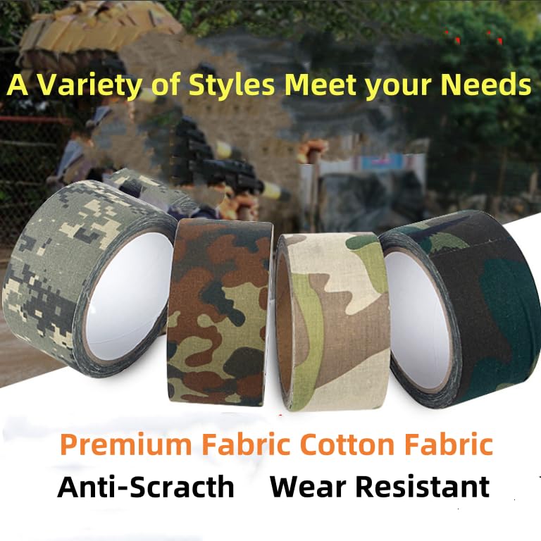 5cm x 10m Strong Adhesive Camouflage Tape - Camo Wrap Tape - Non Reflective - Camouflage Fabric Tape for Outdoor Hunting Camping Forest