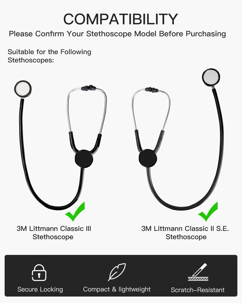 [Australia - AusPower] - Stethoscope Tracker Holder for 3M Littmann Classic III & 3M Littmann Classic II S.E. Stethoscope - Compatible with AirTag - Stethoscope Safety Tracker Case with 4 Name Stickers, Black 