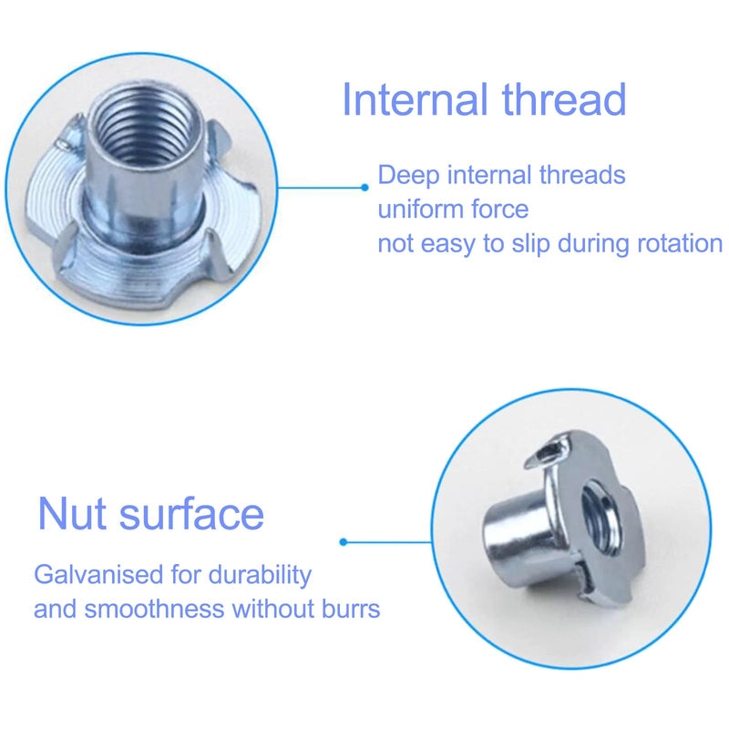 [Australia - AusPower] - 1/4"-20 T-Nuts (100 Pack), T-Nut 4 Pronged Tee Nut Zinc Plated Steel, Durable Threaded Insert Tee Nut for Wood, Rock Climbing Holds, Cabinetry,Furniture (1/4) 1/4 