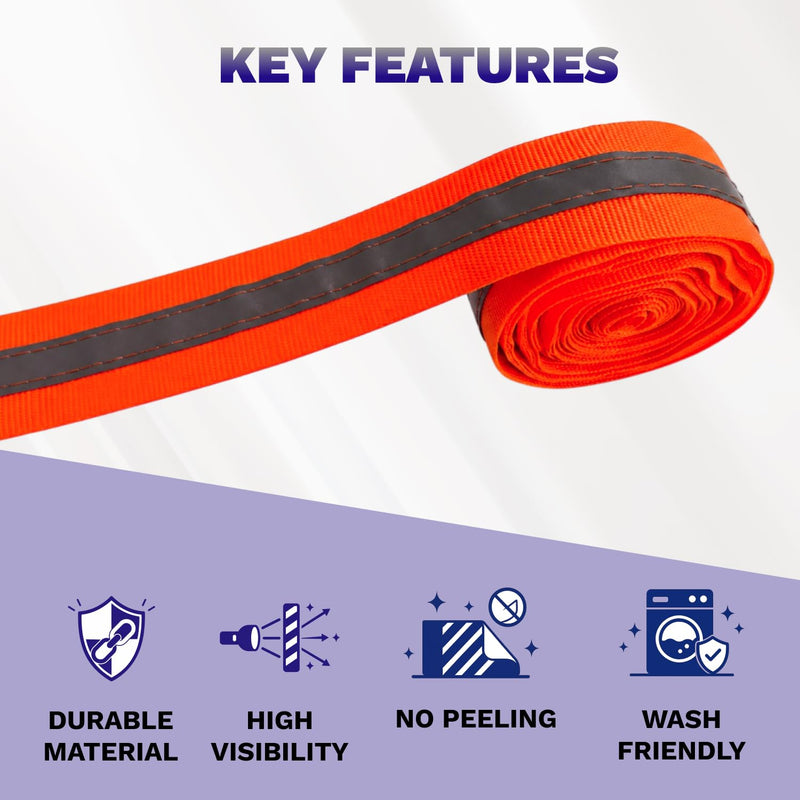 1'' x 49 ft Orange Reflective Tape for Clothing High Visibility Sew On Silver Warning Fluorescent Ribbon Safety Fabric Ideal for Raincoats Decor Shoes Bags Clothes Belt Jacket Pants 1'' x 49 ft